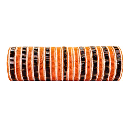 9.5" x 6yd. Orange & Black Stripes Easy Pull Mesh by Celebrate It®
